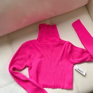 Hot Pink Long Sleeve Cropped Sweater